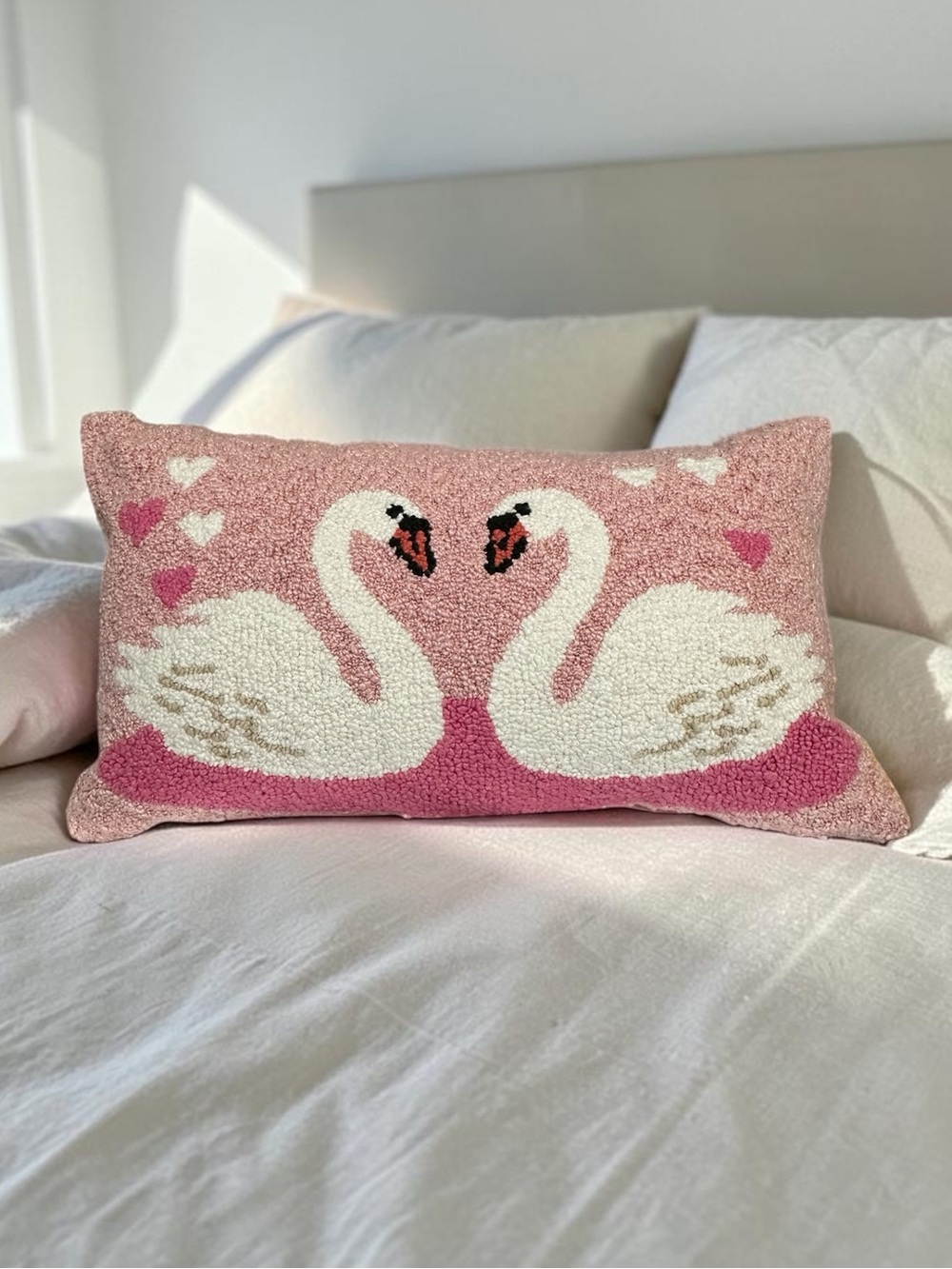 Pink Swan Decorative Throw Pillow